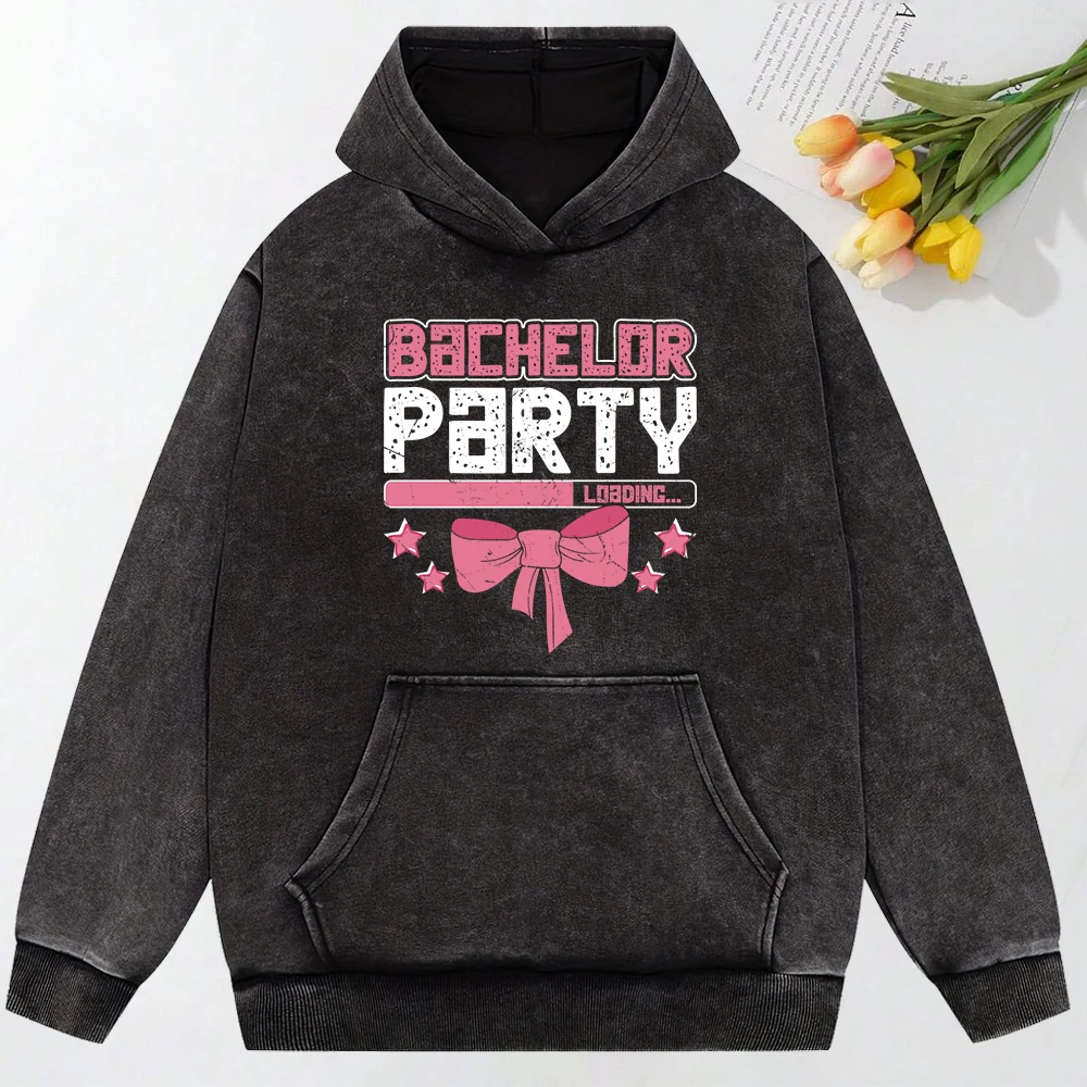Bachelor Party Loading Stampa Felpe con cappuccio da donna con lavaggio sulla neve Moda Top oversize Tasca casual Abbigliamento sportivo Felpa con cappuccio in cotone tutto-fiammifero