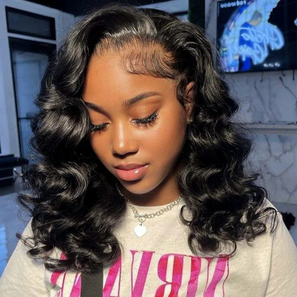 

12A Double Drawn 250% Density Wear and Go Glueless 18"Loose Wave Lace Front Wigs Natural Black 13x4 Frontal Lace Human Hair Wigs