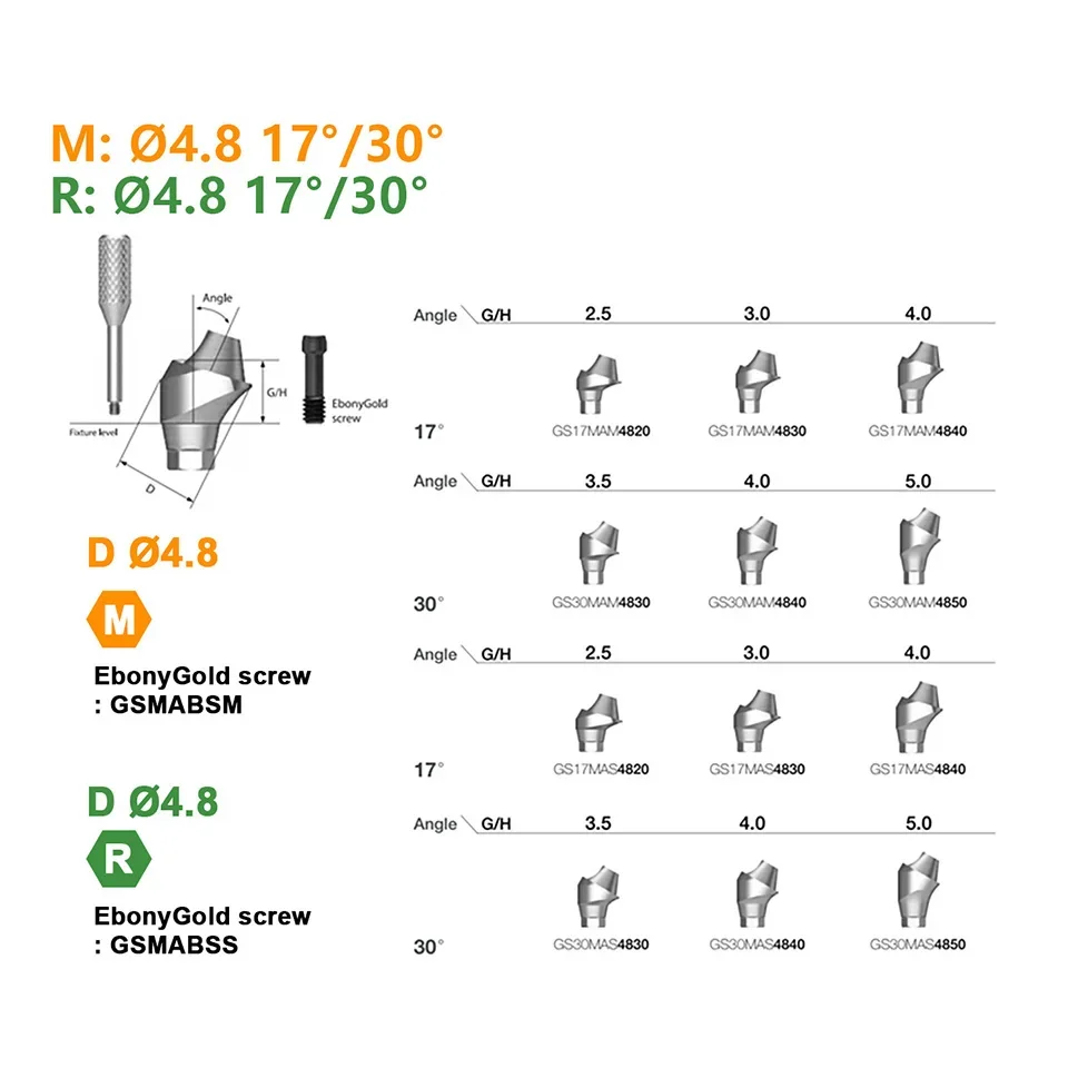 Multi Unit Straight Angled 17 30 Degree Abutment Set Compatible with Osstem Titanium Grade 5 Dental Implant Restoration Tool