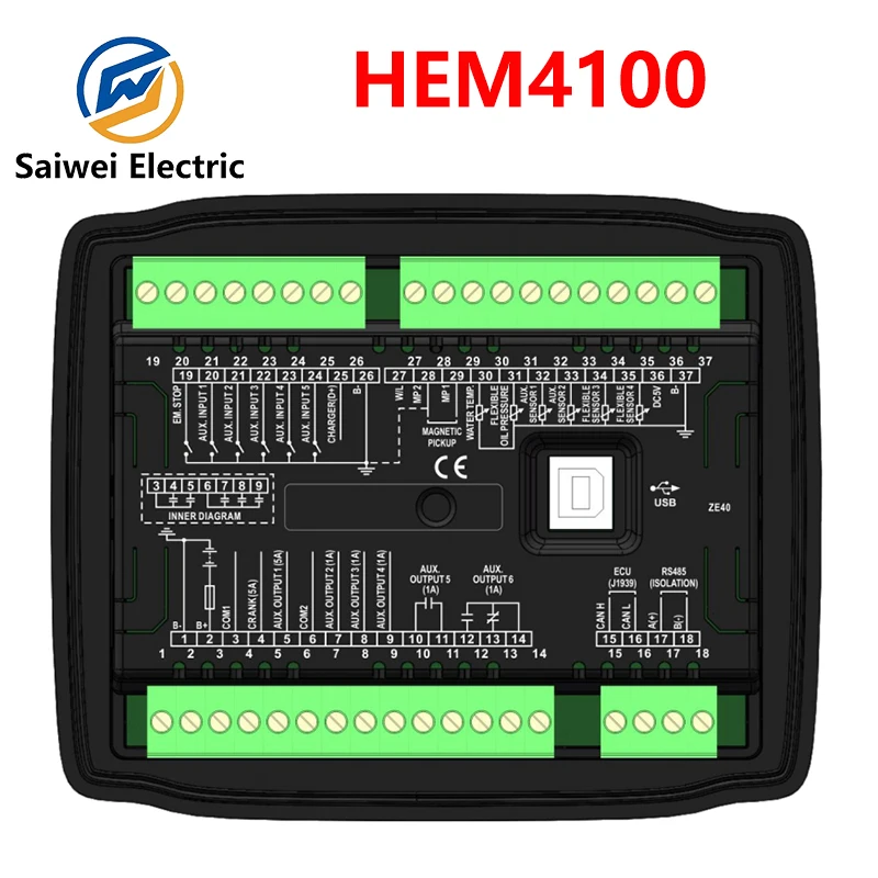 HEM4100 Auto Start Stop Electric Generator Engine Controller LCD Display RS485 MODBUS Protocol Three Remote Control Module Panel