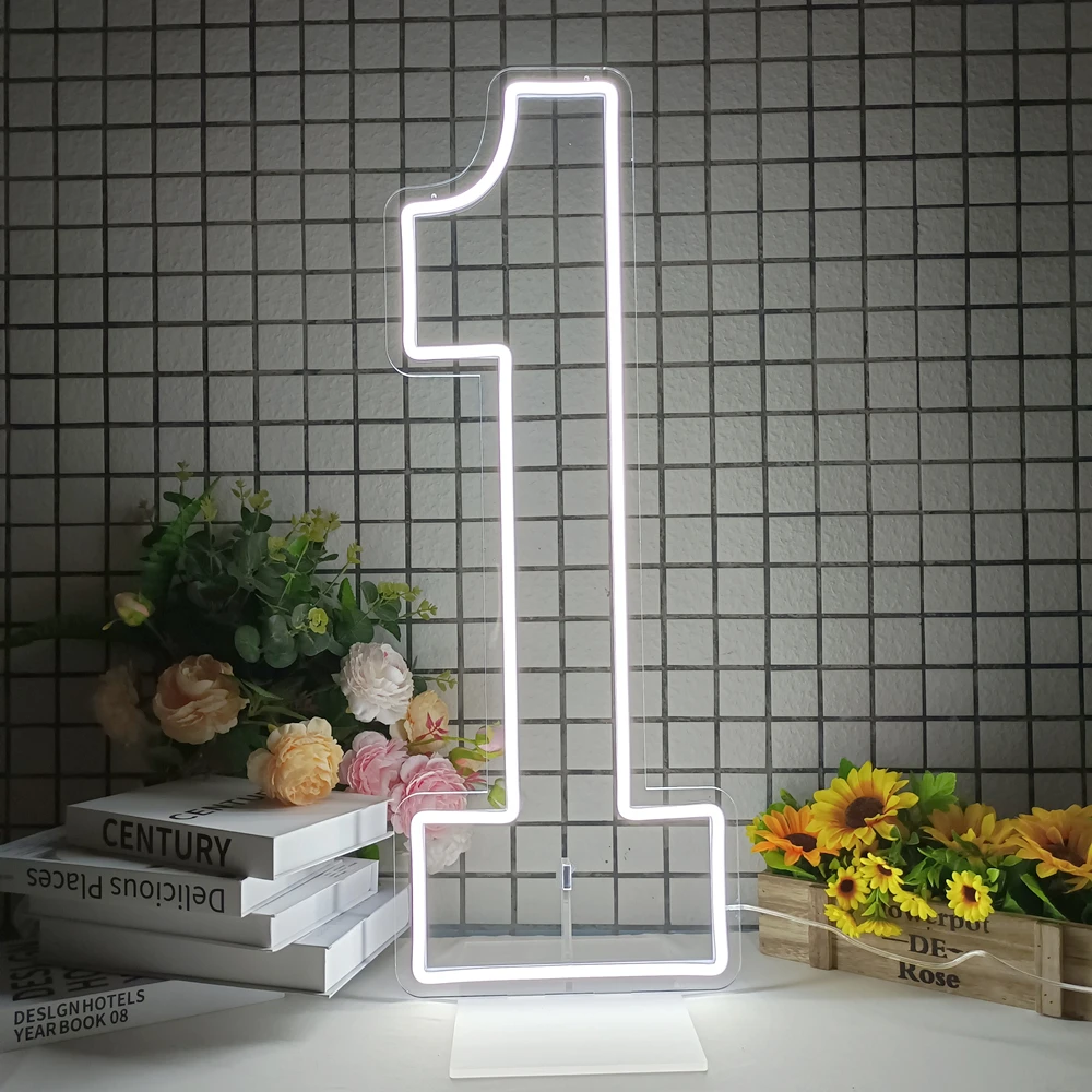 

Big Size 76cm LED Light Number 1 Neon Sign for Baby First Birthday Party Wall Mount and Stand Light Sign Clear Acrylic Backboard