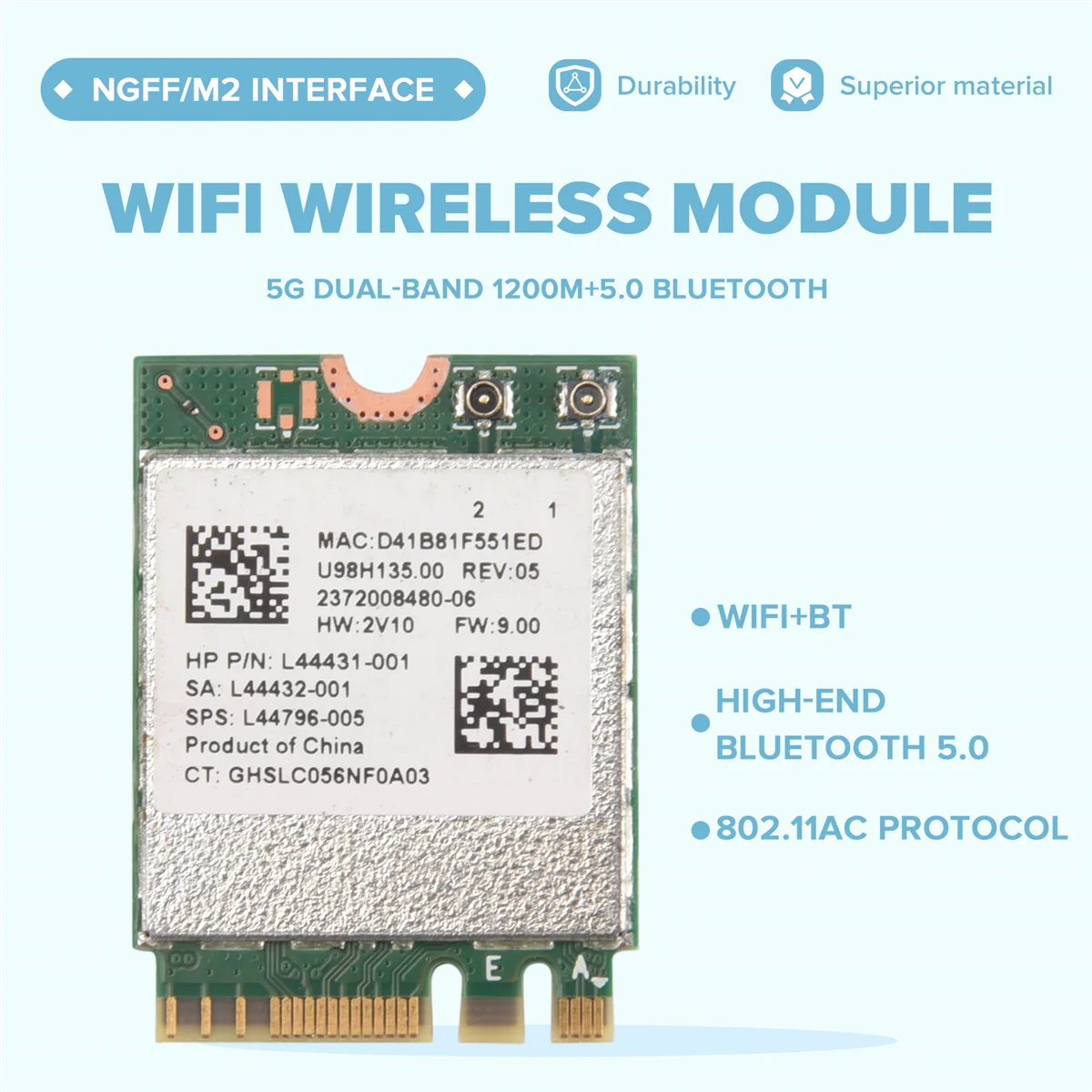 Gigabit Wifi Bluetooth 5.0 M.2 NGFF Interfaz Wifi Módulo inalámbrico