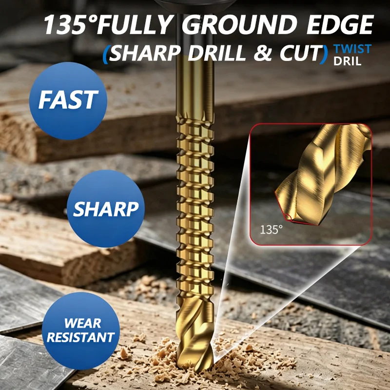 Twist Drill Bit Serrated Titanium Coated HSS Twist Drill Bit 135 Degree Split Point Round Shank for Metal Wood 3 4 5 6 6.5 8mm