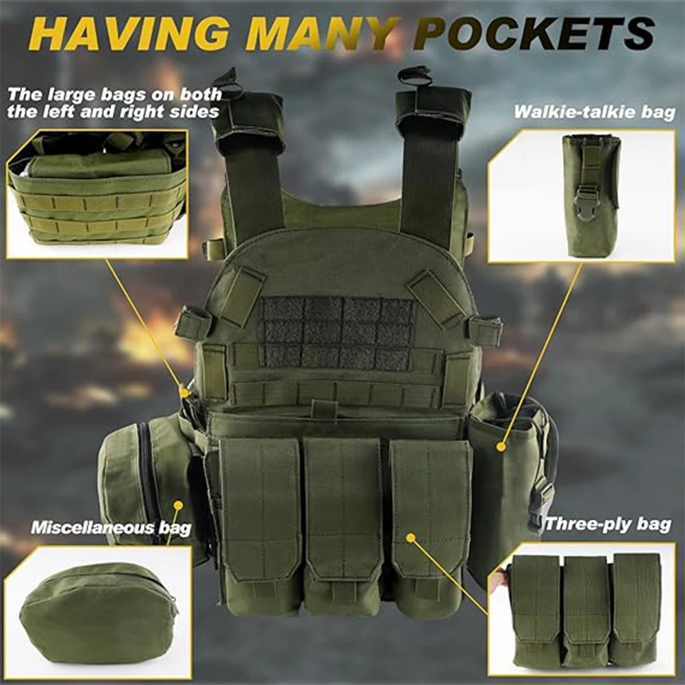 Tactical Vest Set for Men Airsoft Paintball Quick Release Vest with Hat Glove Protection Visor for Outdoor CS Hunting Shooting