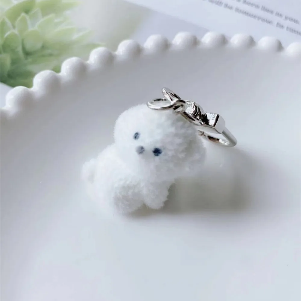 Cute Cartoon Puppy Dog Keychain Pendant Keyring Animal Resin 3D Flocking Backpack Bag Ornament Decorative Accessories