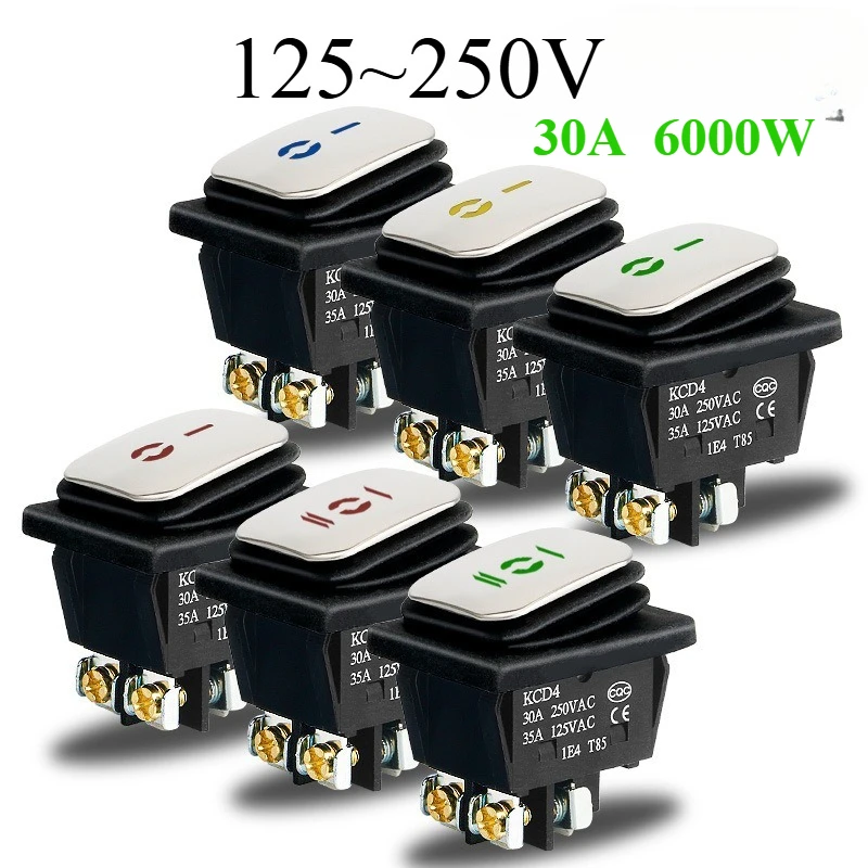 

30A DPST 4 Pin 2 Way Electrical Power Switch ON OFF with LED Stainless Steel Screw Foot Rocker Boat Switch Waterproof KCD4