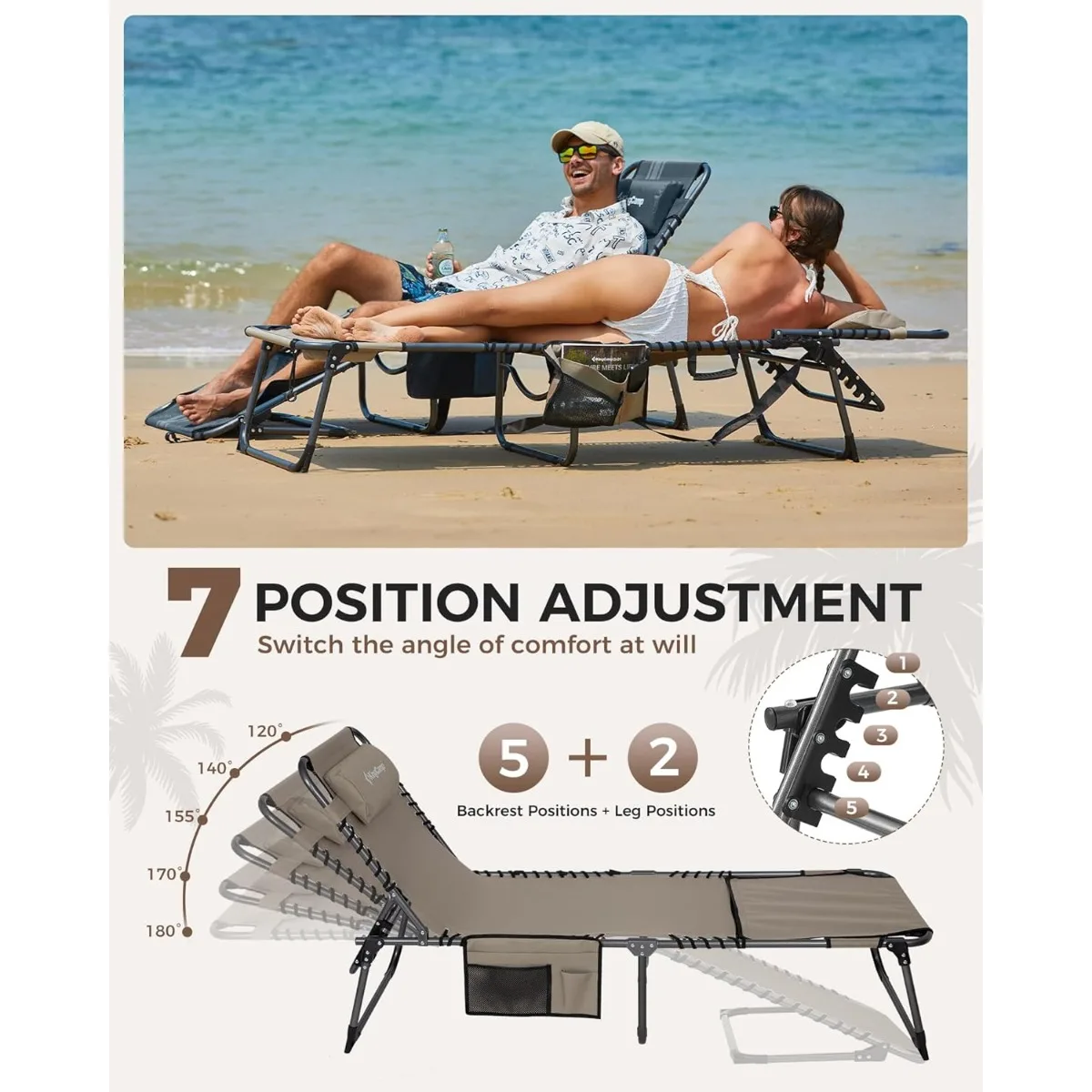 صالة تشيس Ultimate 5-Pos قابلة للطي: محمولة ومريحة للفناء وحمام السباحة وحمامات الشمس على الشاطئ.