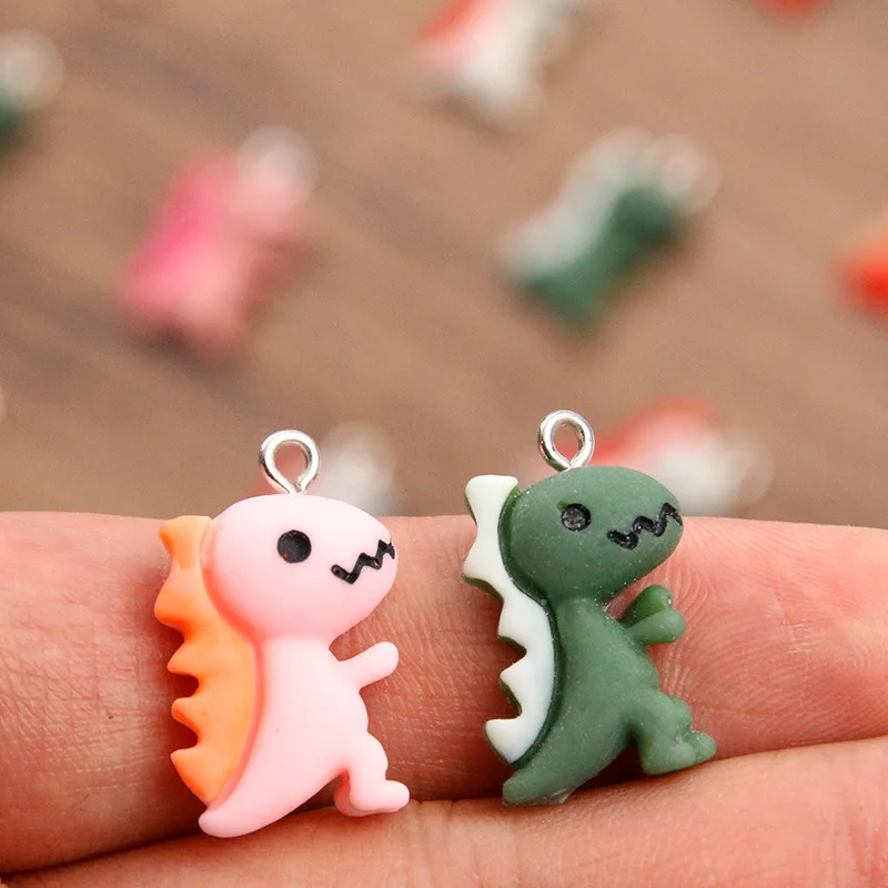 10Pcs 3D Flocking 6Color Dinosaur Charms Resin Cute Plush Pendants for Necklace Keychain Bracelet DIY Making Jewelry Accessories