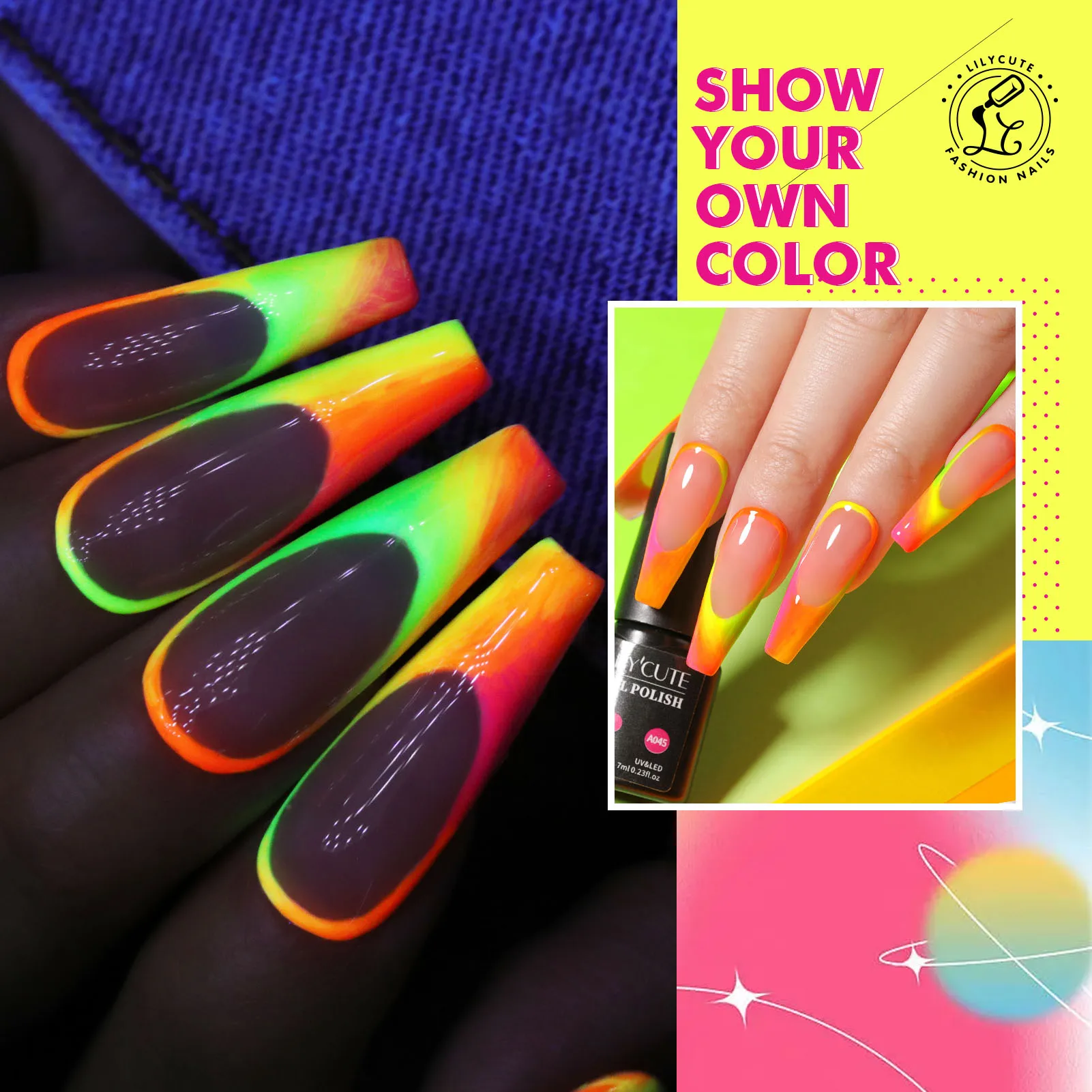 LILYCUTE 12pcs Nail Gel Polish Set 7ml Fluorescence Color Semi Permanent All For Halloween Manicure Nails Art Gel Varnishes Kit