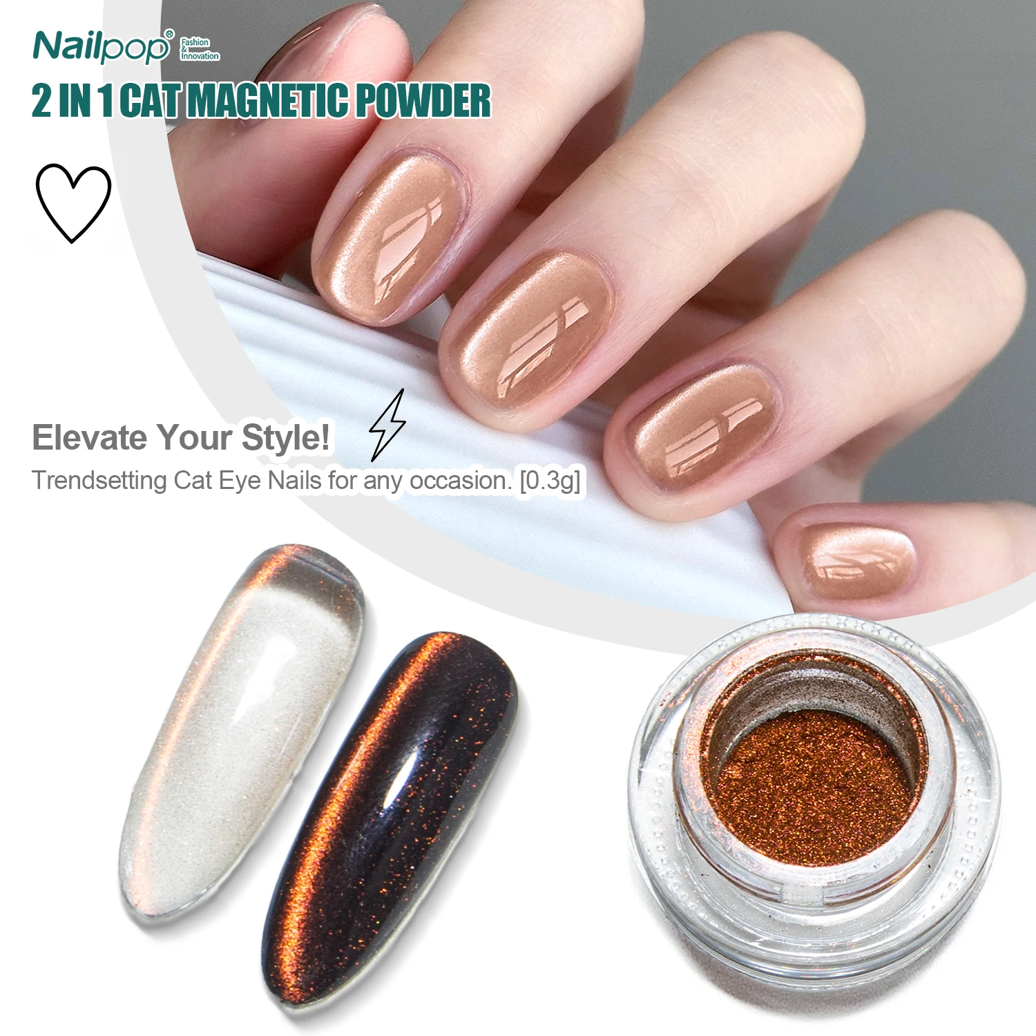 Nailpop 0.3g Moonlight Magic Mirror Powder Magnetic Cat Eye Glitter Nail Powder DIY Nail Art Decoration Chrome Nail Salon Tools