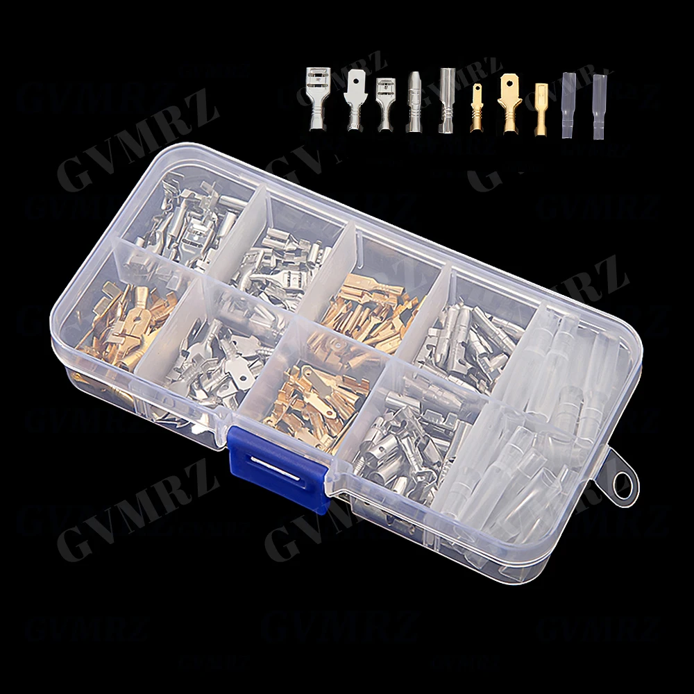 150PCS Cold Press Terminal Kit box 6.3mm 4.8mm 2.8mm  Connectors & 4MM Male Fmale Terminals Silver Gold  6.3mm 4.8mm 2.8mm