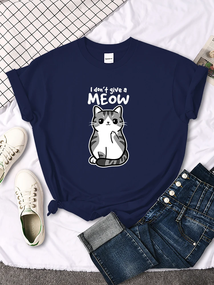 Ik Geef Geen Miauw Grappige Kat Cartoon Dierenprint T-Shirts Ladys Oversized Comfortabele Kawaii Top Zachte Huidvriendelijke T-Shirts Voor Dames