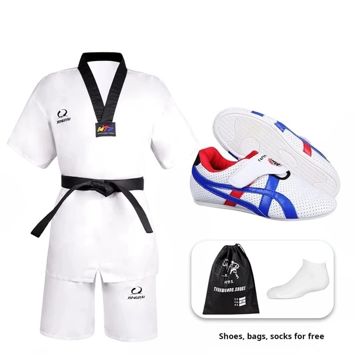 

Short Dobok Taekwondo Uniform & Shoes Set For Adult And Kids Gymnasium Training Suit Men Women karate Competition Set