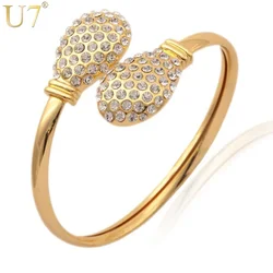 U7 Cuff Bangles Gold Color White Rhinestone Pave Setting Bracelets Women Jewelry QC24