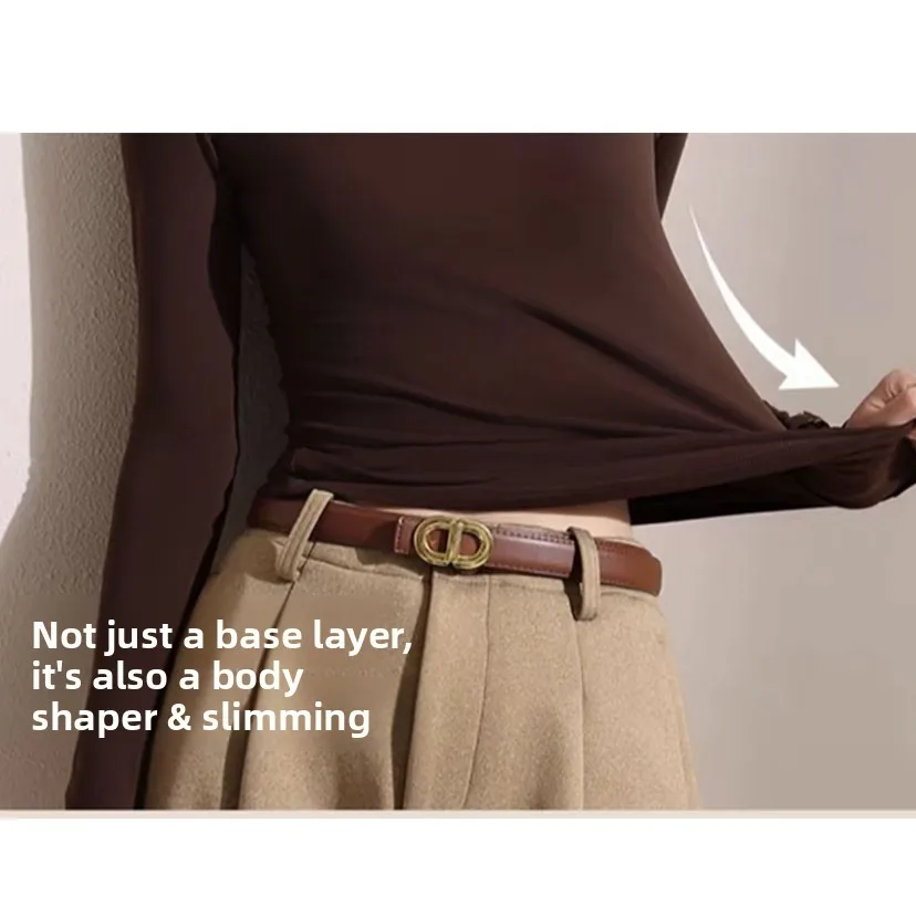 Thiened Fce Caldo Dimagrante Colletto alla coreana apewear Strato Base Cura della pelle Autunno Inverno Lungo Sve T-shirt Faion da donna