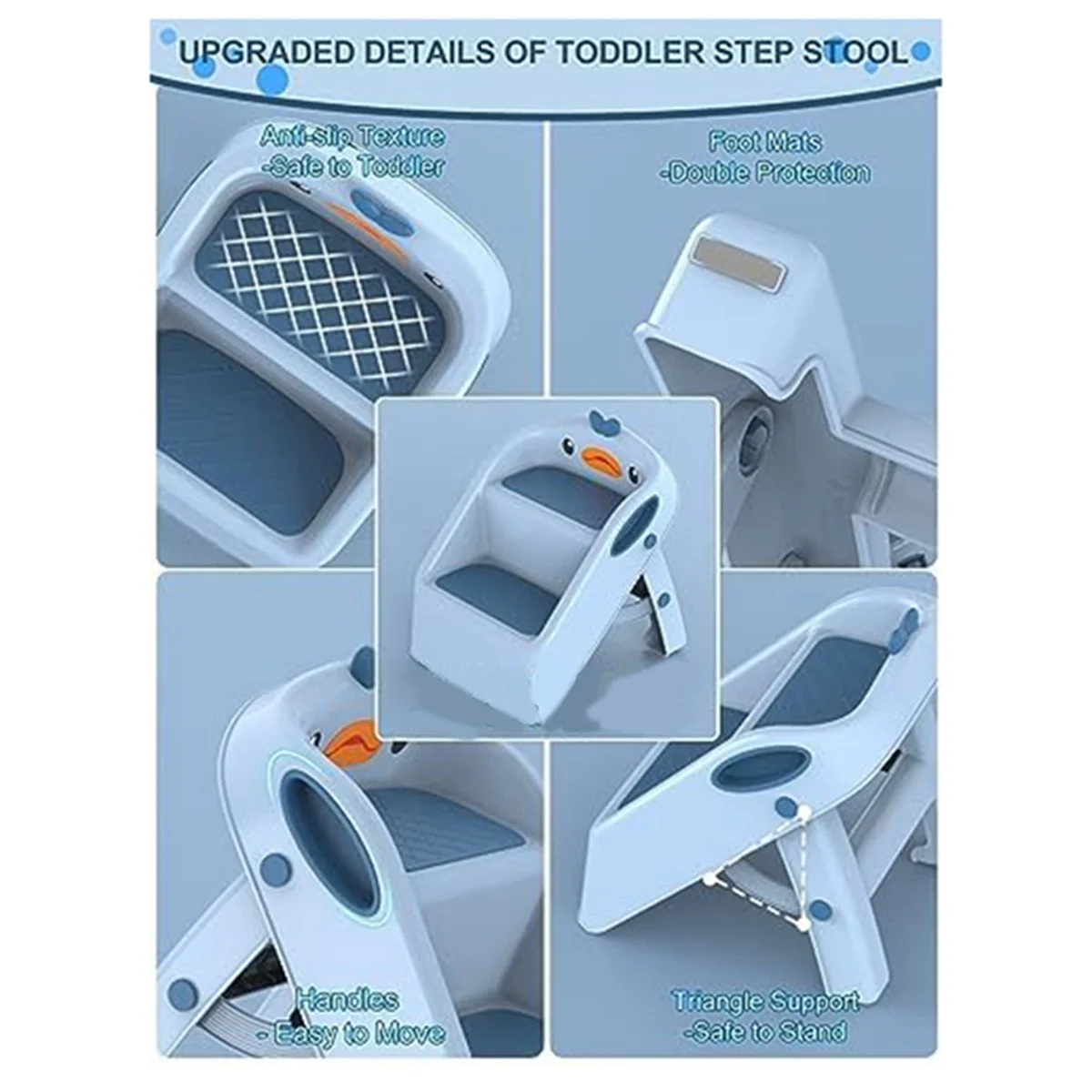 Foldable Toddler Kids Step Stool Kitchen Bathroom Sink, Blue Toilet Potty Training Child Kitchen Helper Plastic Ladder