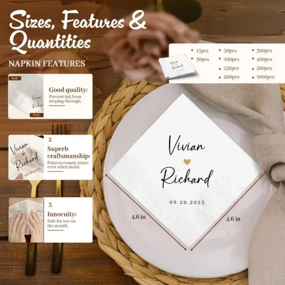 مناديل زفاف مخصصة مع الاسم |   مناديل الحفلات الشخصية |   أي نص على المناديل الخطوبة #2