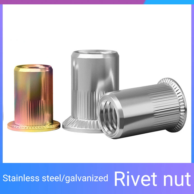 20/50pcs M3 M4 M5 M6 M8 M10 M12 Rivet Nuts Flat Head Threaded Insert Nutsert Cap for Riveter Nut Gun Zinc Plated Carbon Steel