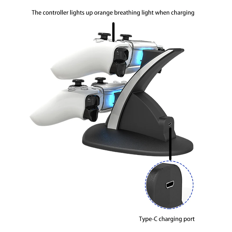 P-5 Controller Charger, Charging Station Dock for PS5/Playstation 5 Controllers Charger with LED Indicator Dual USB C Ports