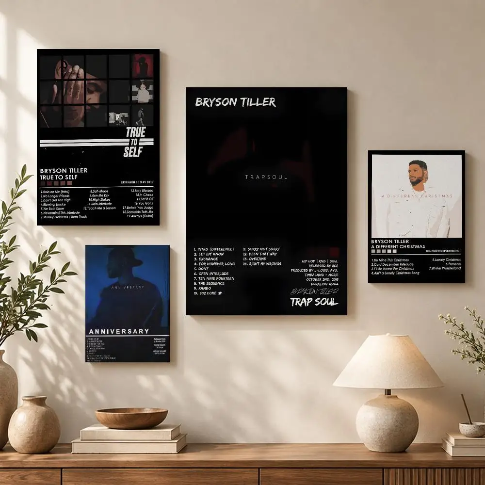 B-BRYSON TILLER Music Album Framed Wall Painting HD Wood Framed Canvas Poster Wall Art for Bedroom Living Room Home Decor