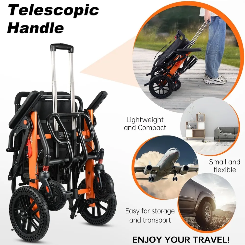 Upgraded Transport Wheelchair  Come with Telescopic Handle and Two Bags  Wheelchairs for Adults  Lightweight Transport