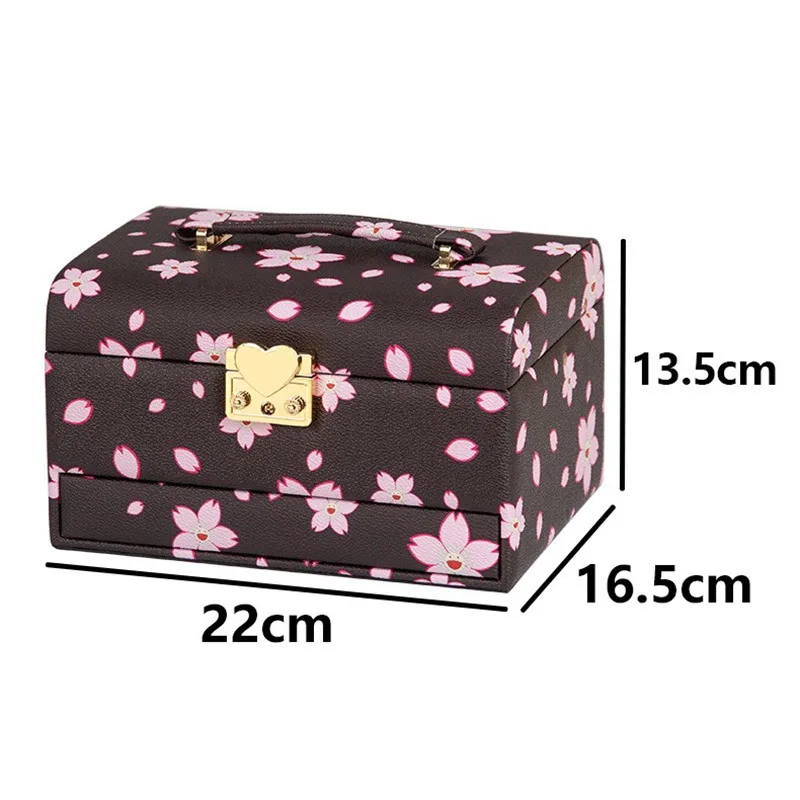 صندوق مجوهرات جلدي فاخر مرآة أقراط صناديق تخزين القلائد سعة كبيرة عرض حالة عرض المجوهرات متعددة الطبقات