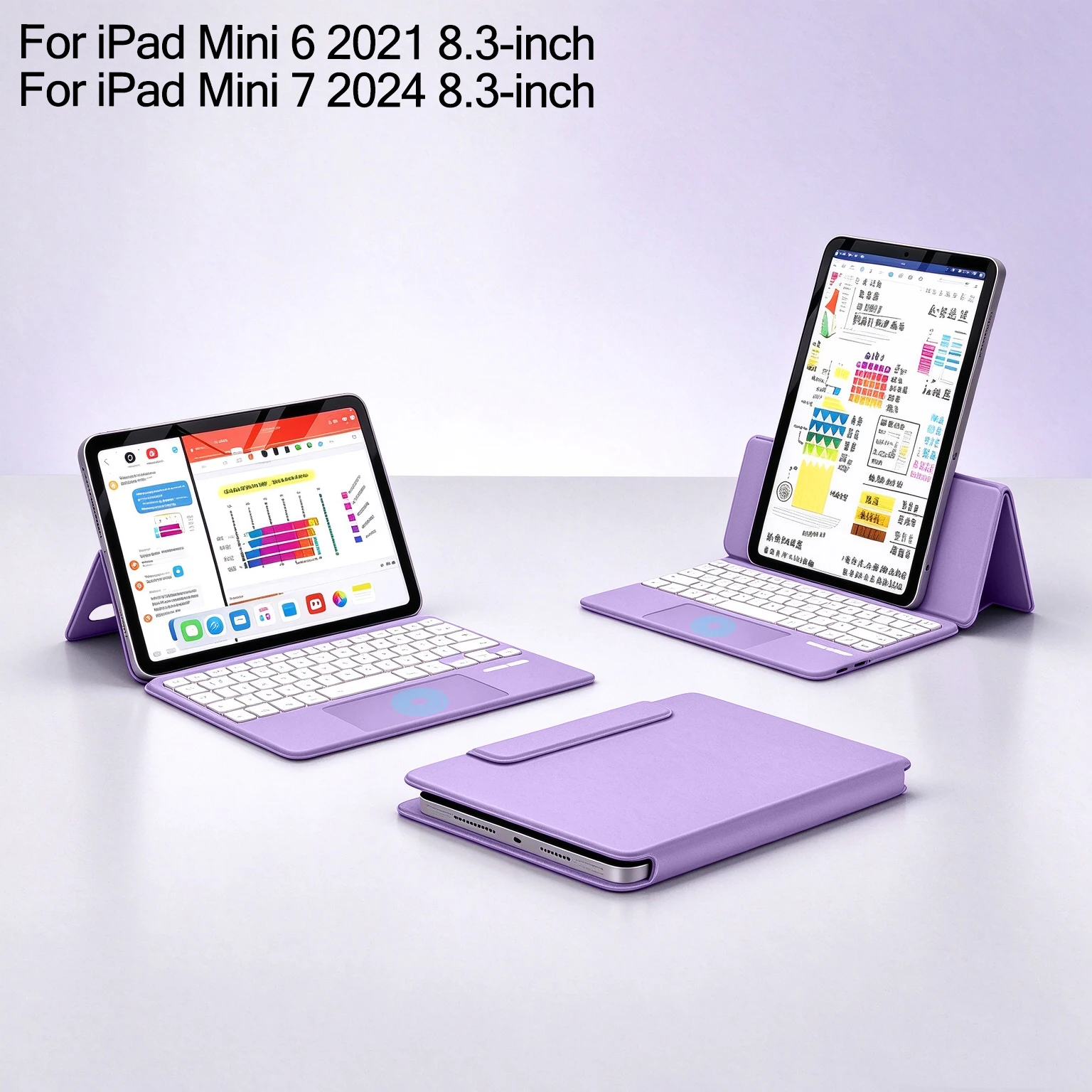 Magnetic Slim Case Keyboard for iPad Mini 7 A17 Pro Mini7 A2993 Mini 6 6th Generation Mini6 A2568 Backlit Horizontal Vertical