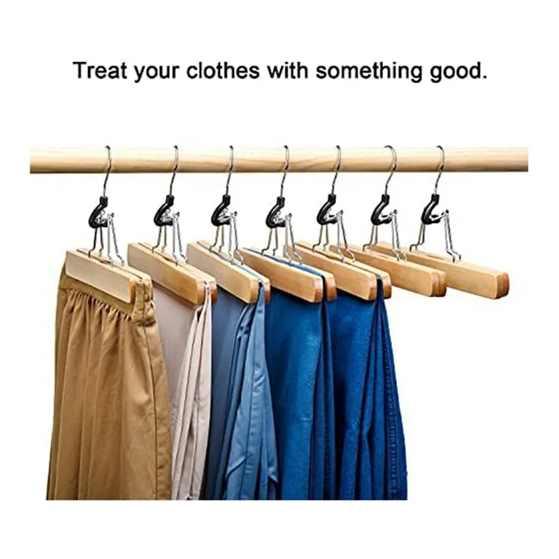 

ABMR-Wooden Trouser Hangers 10 Pack,Nonslip Hangers For Trousers 360 Degree Swivel Hook Pants Hanger For Skirts,Jeans,Shorts