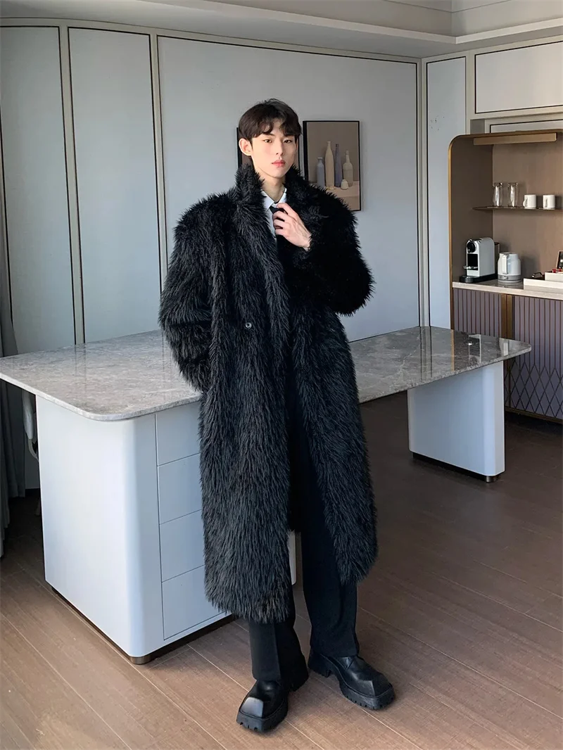 

Мужская верхняя одежда, зимняя высококачественная антитолстая теплая длинная шуба из искусственной кожи, свободная верхняя одежда средней длины с мехом JJ830