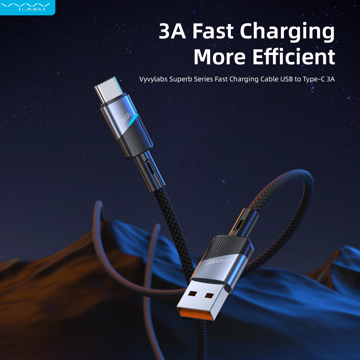 

Vyvylabs Superb Series Fast Charging Cable USB to Type-C 3A 1M Charging Cord Data Charger Wire USB Cable For iPhone 15 16