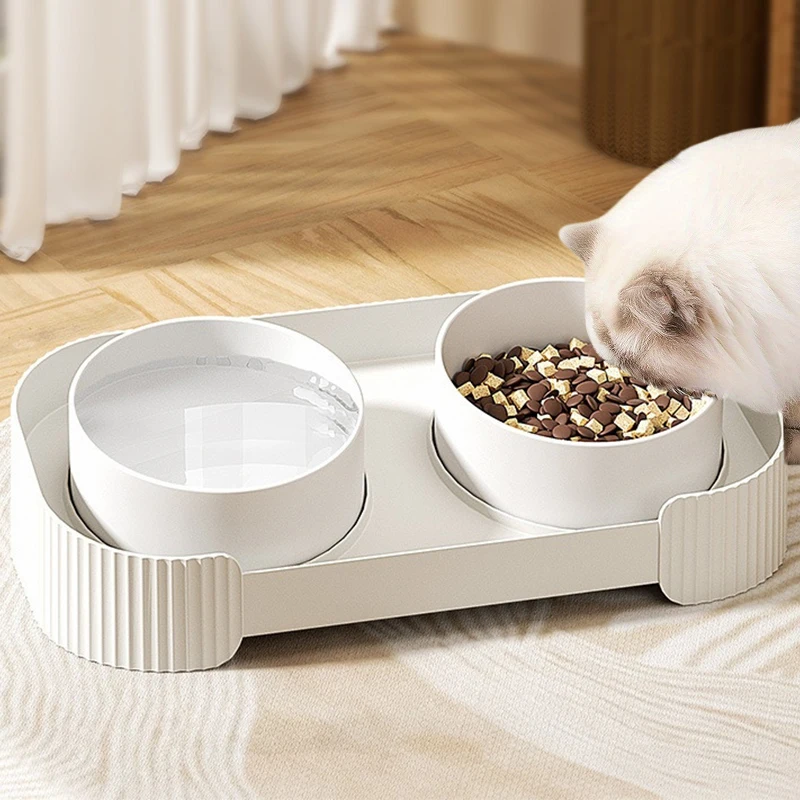 

Ceramic Dog Bowls Cat Bowls Raised Cat Food Water Bowl Anti overturning Splash-Proof Double Cat Food Dishes Set Pet Food Bowls