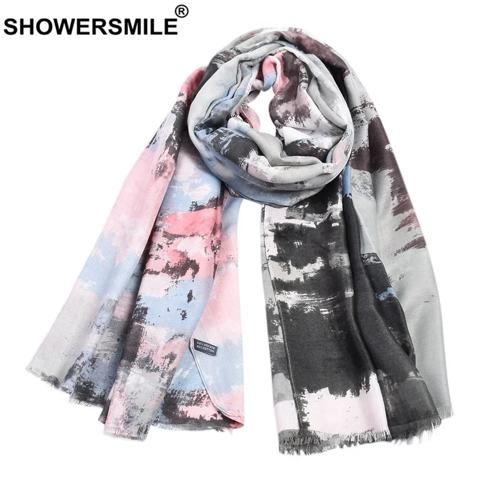 

SHOWERSMILE Scarfs for Ladies Graffiti Cotton Linen Printed Scarf Women Colorful Female Shawl Bohemian Scarves Accessories