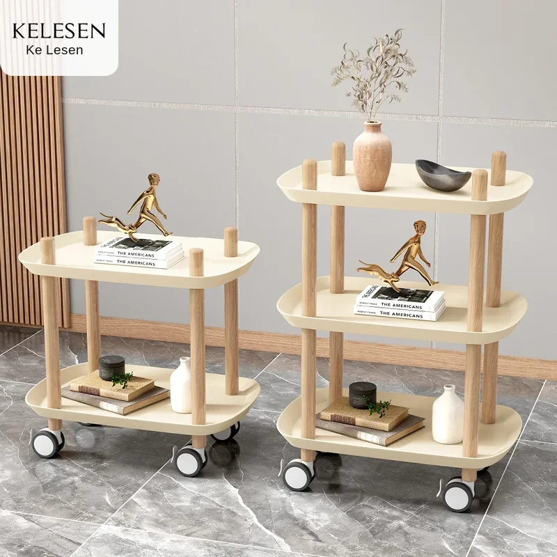 HXL Beauty Car Trolley Solid Beech Tool Car Tea Edge Ultra-Quiet Pulley Storage Car