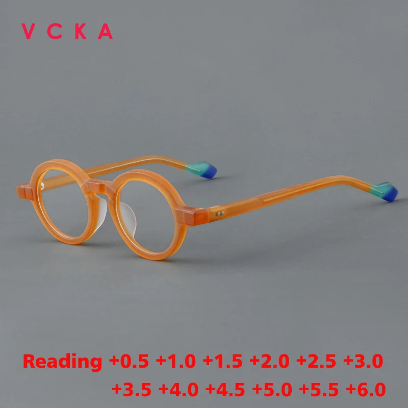 VCKA Small Round Acetate Anti-blue Hyperopia Eyeglass ScrubFrame Men Women Photochromic Optical Prescription Glasses +0.50to+6.0