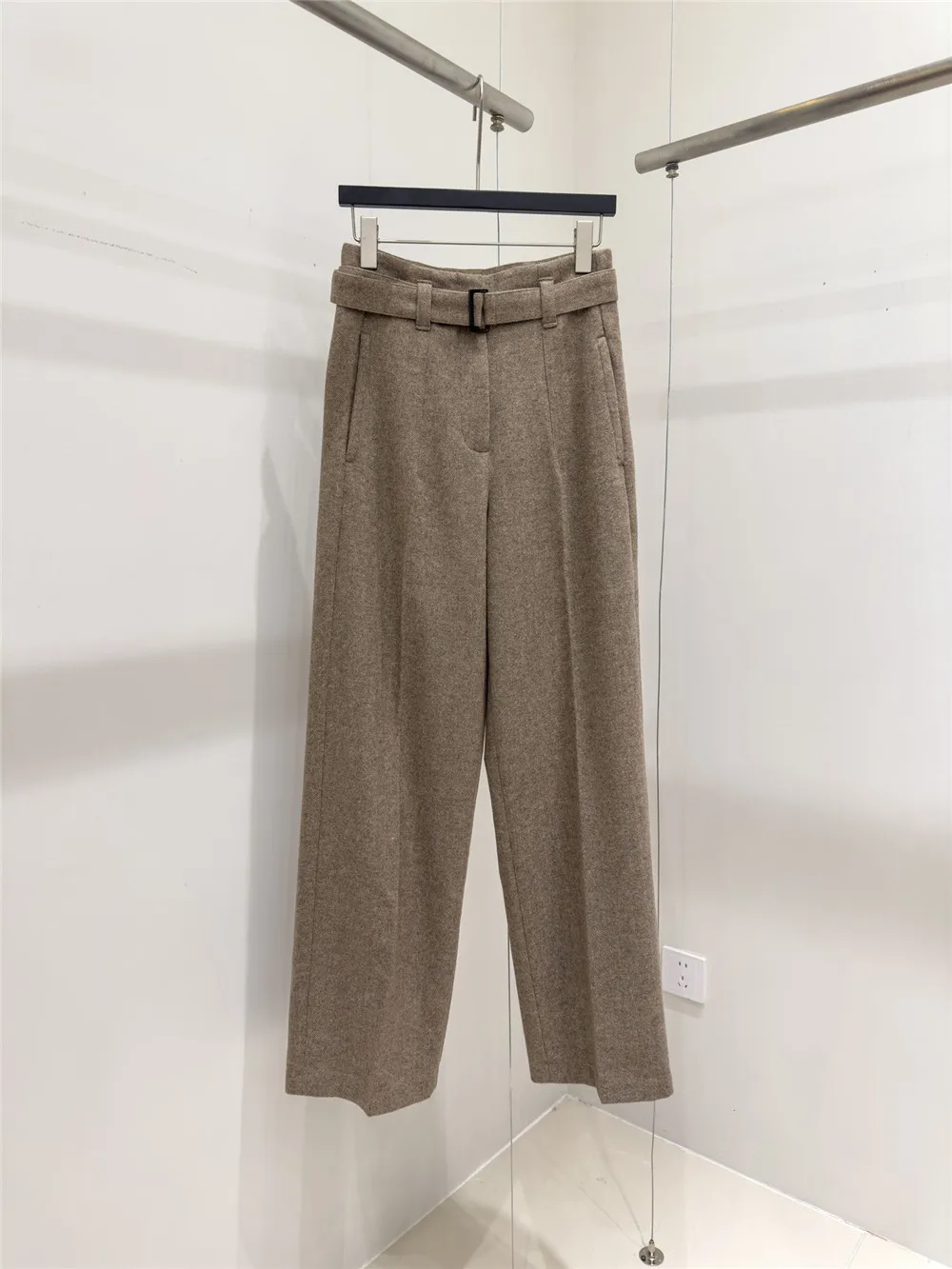 Women's Pant High Waist Trousers Wool Blended Female Wide Leg Pants Autumn New