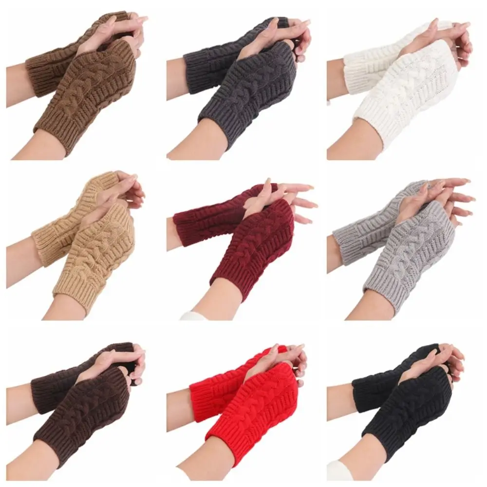 Simple Touch Screen Knitted Gloves Fingerless Outdoor Riding Mittens Twists Gloves Warm Windproof Wool Gloves Cycling