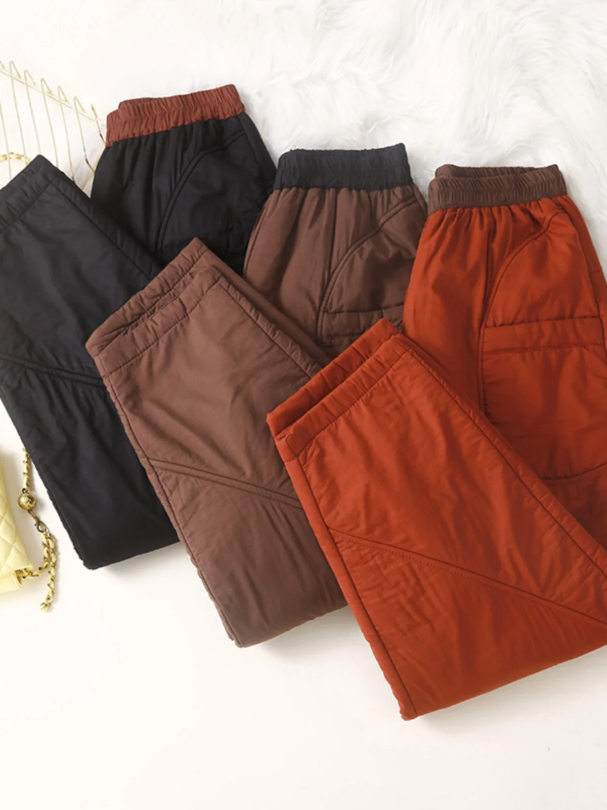 Thiened Pantaloni in cotone caldo leggero Capispalla da donna Pantaloni Rutabaga caldi imbottiti in cotone color sciolto invernale