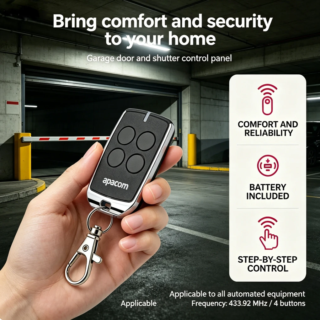 433.92 MHz Apacomwireless Door Opener, Suitable for Remote Safety Controllers for Garage Doors, Rolling Shutters and Sliding