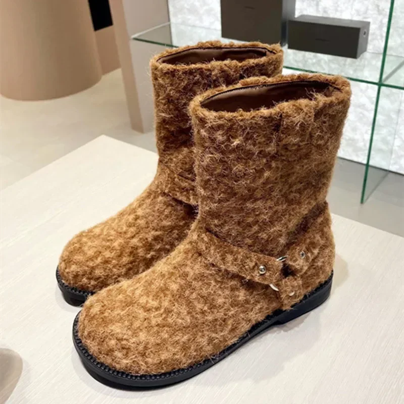 2024 Winter New Thick Suede Ankle Boots Women Fashion Round Toe Knight Boots Designer Luxury Comfortable Punk Style Short Boots