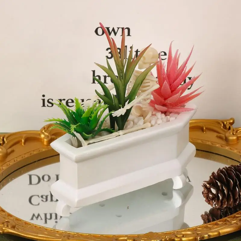 

Artificial Succulents Skull Pot Small Fake Succulents Plants Skeleton In The Coffin Desktop Props For Home Table Bedroom Small