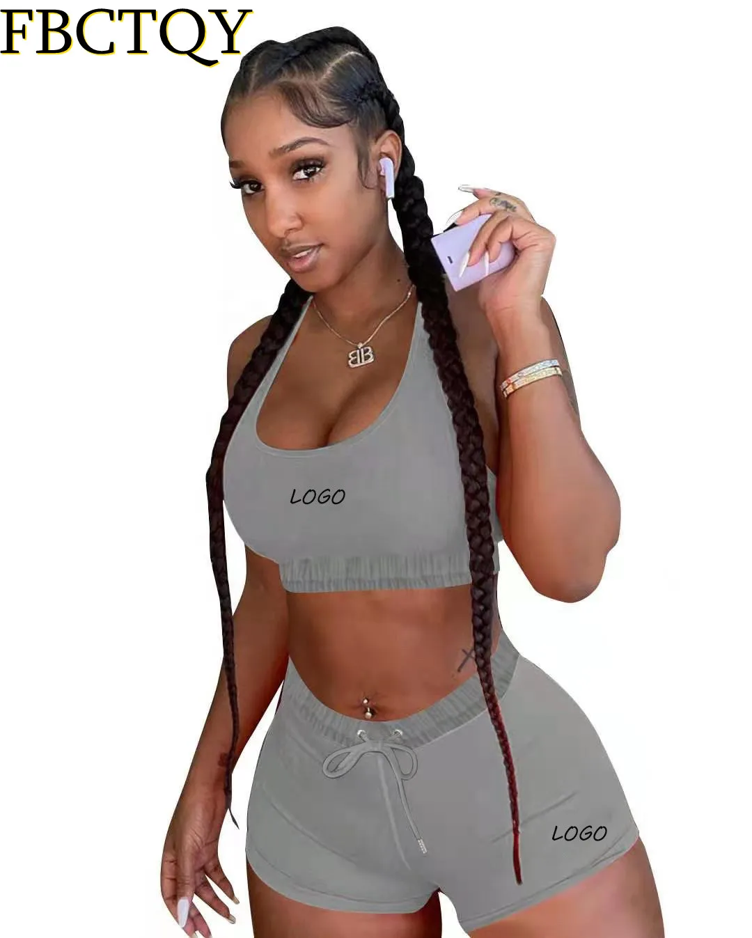 2022 Women Summer Shorts 2 Piece sets Crop Tops Biker Short Halter Top Two Piece Outfits  summer women joggers tracksuits