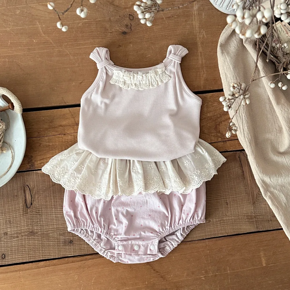 2026 Summer New Baby Girl Sleeveless T Shirts Cute Girls Lace Sling Vest Cotton Infant Sweet Bottoming Tops Toddler Clothes