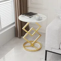 Creative modern round slate coffee table light luxury small apartment home living room simple metal small side table