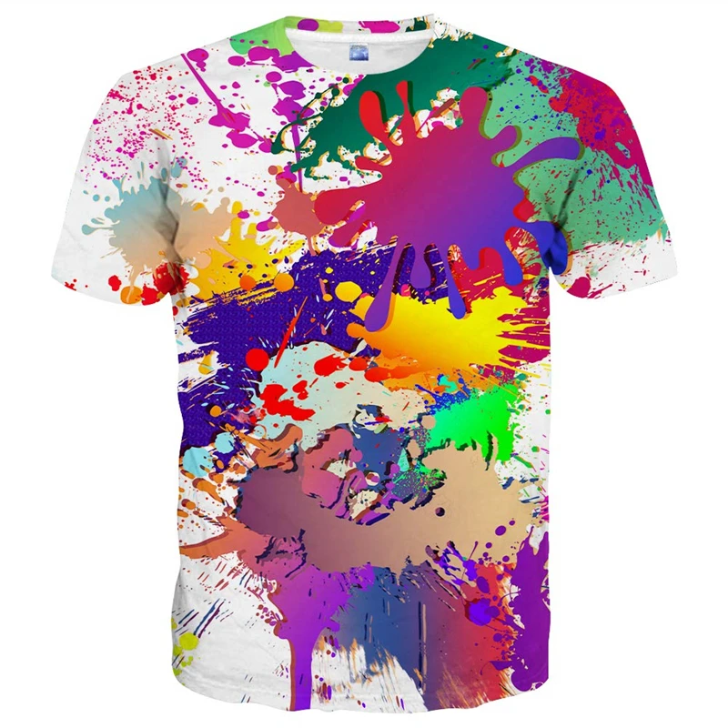 Summer Short Sleeve Man T-shirt Men Fashion Casual Breathable Tee Top 3d Printed Color Graffiti Graphic T Shirts Streetwear Top