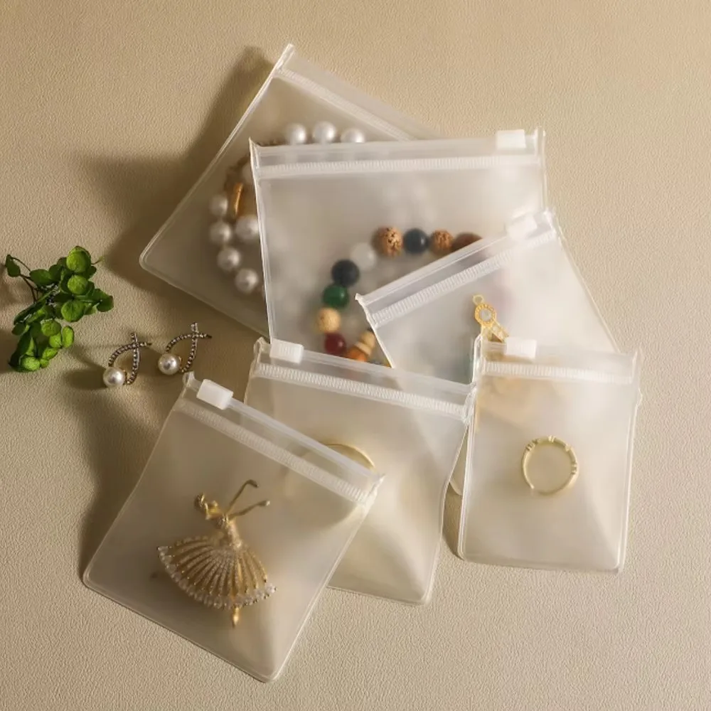 100pcs 6x8cm Customized Logo Matte Frosted Jewelry Zipper Bag Lovely Jewellery Storage Earring Pendant Organizer Candy Packing