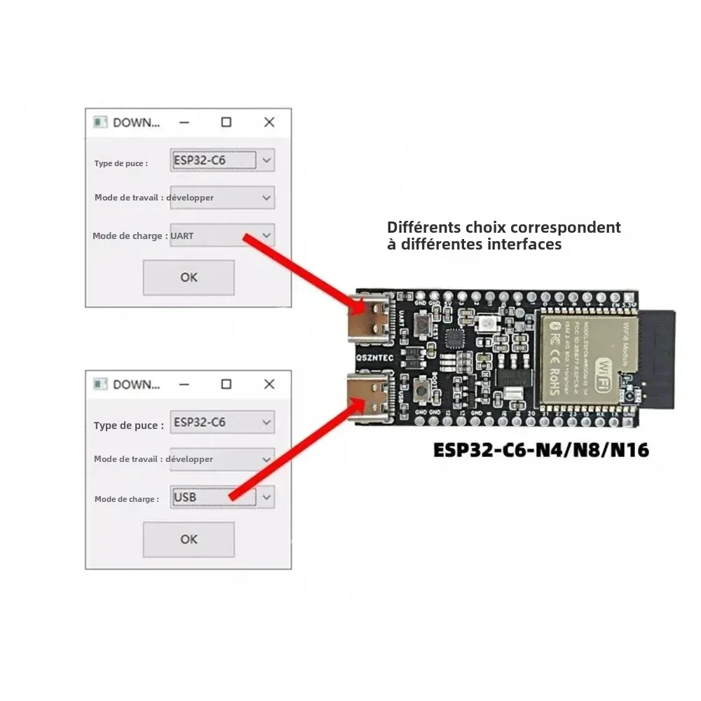 Image 3: Carte de développement ESP32-C6 WiFi6 + Bluetooth5.0 + ZigBee3.0, carte de base ESP32 ESP32-C6-DevKitC type-c pour Arduino