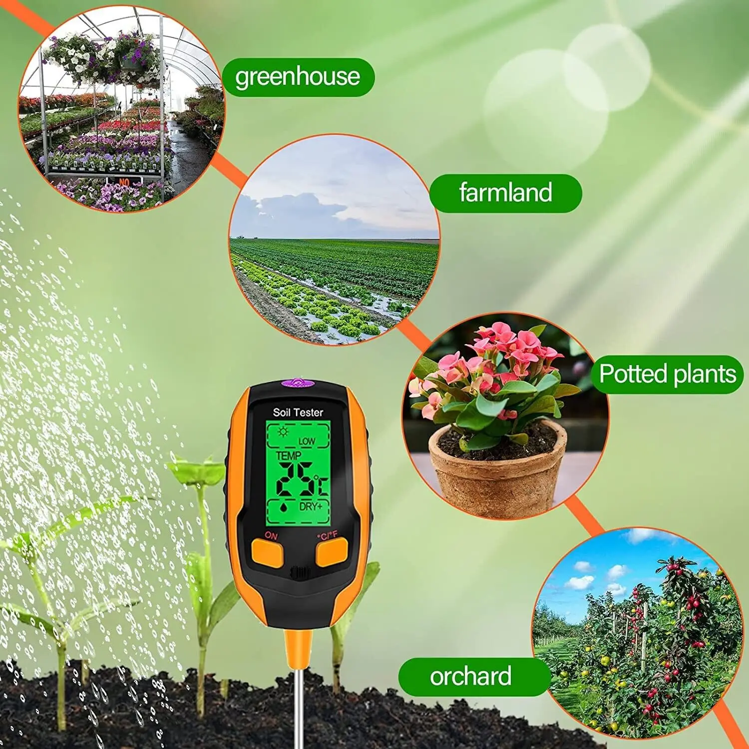 4 in 1 Soil Moisture Meter Digital Plant Temperature Soil Moisture PH Meter Sunlight Intensity Environment Humidity