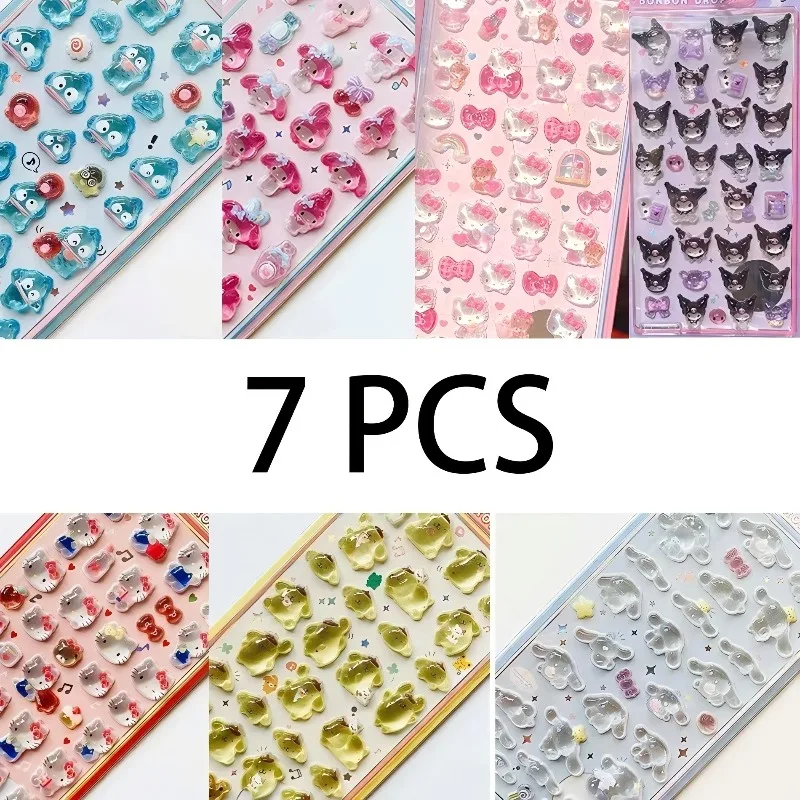 מדבקות סאנריו 3D של הלו קיטי קורומי סינמורול אנימה חמודות, מדבקות ג'לי שקופות מקריסטל דקורטיביות למכשירי טלפון וצעצועים לילדים