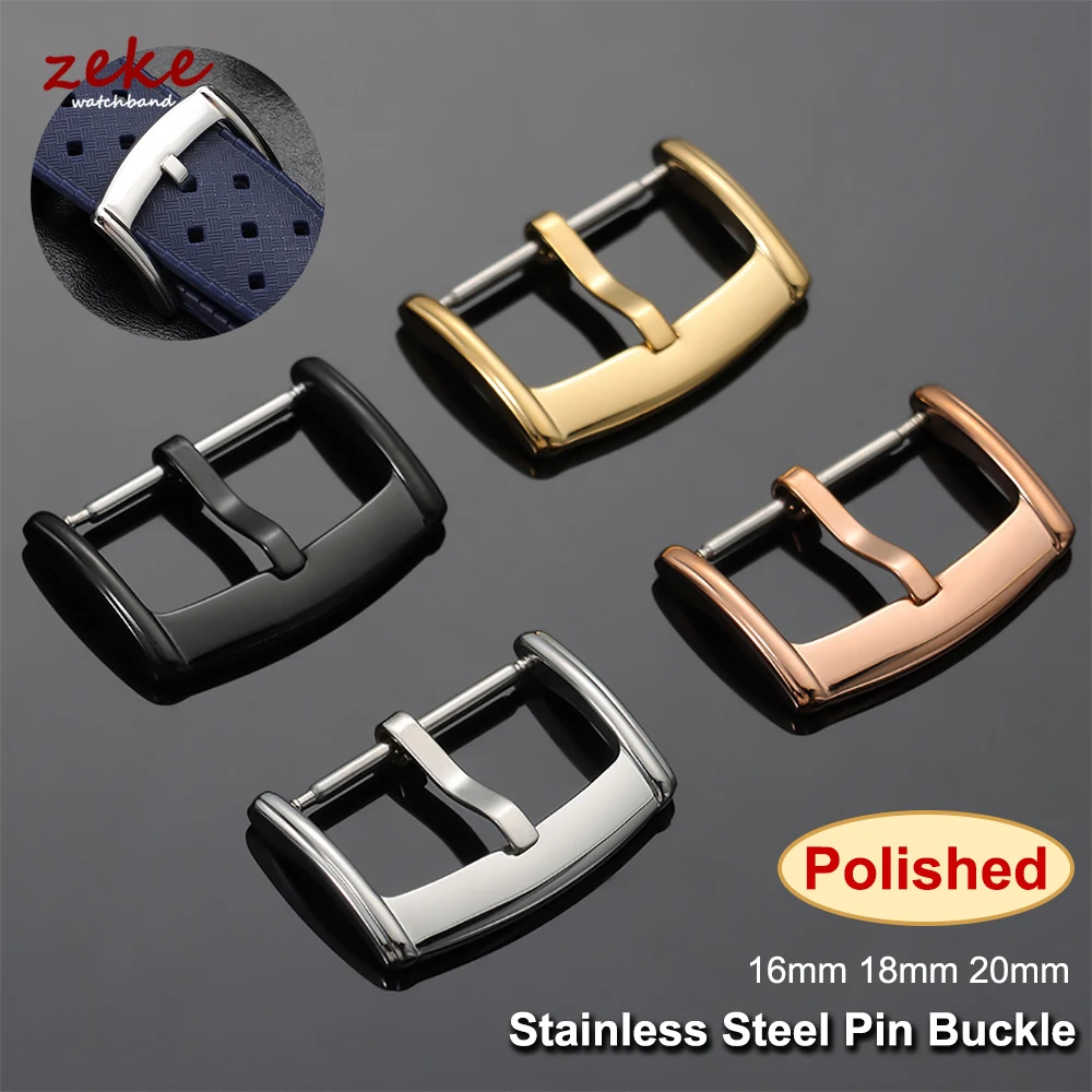 16mm 18mm 20mm Watch Band Metal Buckle Strap Solid Button Stainless Steel Polished Pin Clasp Silver Black Gold Rose Watch Buckle