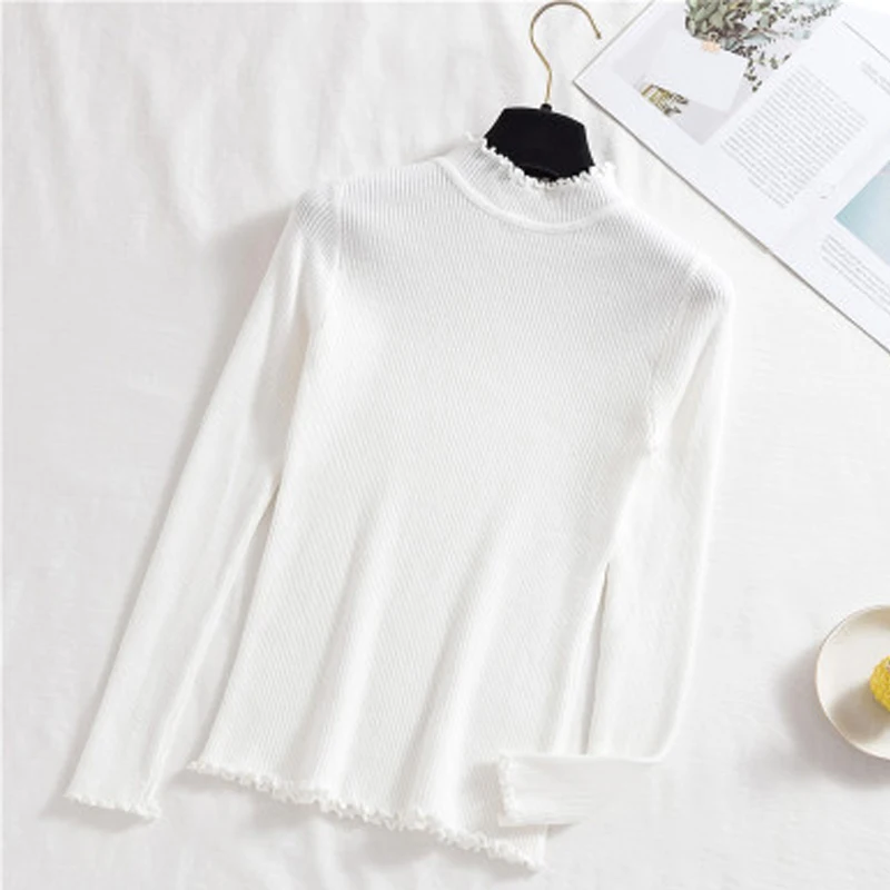 女性用ハーフハイカラーニットブラウス,ハーフハイカラー,カジュアルなモノクロプルオーバー,スリムフィットのセーター,秋冬